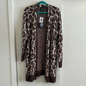 NWT Bobeau Animal Pattern Cardigan (Plus Size), Chocolate Animal Print, 2X